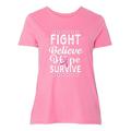 Inktastic Breast Cancer Awareness Fight Believe Hope Survive Adult Women's Plus Size T-Shirt Female