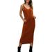 Womens Spaghetti Strap Midi Dress Summer Casual Solid Color Sling Dress V Neck Beach Holiday Party Dresses Sundress