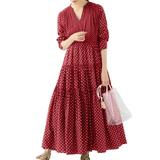 ZANZEA Women's Dresses Polka Dot Long Sleeve Tiered Printed Long Maxi Dress