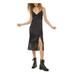 MICHAEL KORS Womens Black Slitted Lace Sequined Spaghetti Strap V Neck Midi Shift Dress Size M