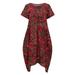 New Women Summer Dress Plus Size Casual Print O Neck Short Sleeve Big Size Party Boho Maxi Robe Dress