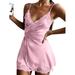 UKAP Women Sexy Elastic V Neck Sleep Dress Sleeveless Camisole Slip Dress Lace Lingerie Backless Nightwear