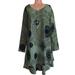 Womens Plus Size Fashion Long Sleeve Crew Neck Print Loose Casual Comfy Dress