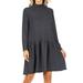 Women's Casual Peplum Turtleneck Long Sleeves Pockets Solid Knitted Sweater Mini Midi Dress