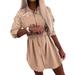 Julycc Womens Long Sleeve Casual Loose Tunic Blouse Belted Mini Shirt Dress