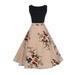 Womens Elegant Vintage Floral Print Sleeveless Rockabilly Rose Printed Retro Evening Party Gown Swing Pleated Dress