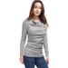 unique bargains women cowl neck long sleeves buttons decor ruched top