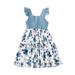 ZIYIXIN Summer Family Dress, Blue Floral Print Braces Skirt, Sundress, Short-Sleeves Shirt Parent-Child Suit for Father, Mother, Kids, Infant