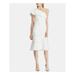 RALPH LAUREN Womens Ivory Ruffled Sleeveless Asymmetrical Neckline Midi Shift Formal Dress Size 2