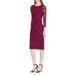 RALPH LAUREN Womens Burgundy Lace Scallop Trim Floral 3/4 Sleeve Jewel Neck Below The Knee Sheath Cocktail Dress Size: 12