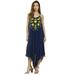 Riviera Sun Dress / Pom Pom Dresses for Women (Dark Denim with Yellow Embroidery, Small)