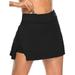 UKAP Womens High Waist 2 in 1 Yoga Athletic Running Skirt Tummy Control High Split Activewear Training Skirts with Liner
