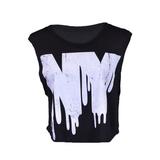 Audrey 3+1 Sporty Funk NY City Print Crew Neck Jersey Knit Muscle Tank Top