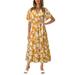 Women Summer Floral Print Long Dress Casual Short Sleeve Sexy V Neck Swing Dress Party Cocktail Dress Sundress