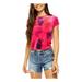 FREE PEOPLE Womens Pink Tie Dye Short Sleeve Jewel Neck Crop Top Top Size XS