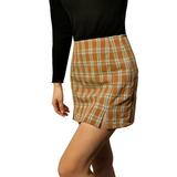 Women's Basic High Waist Bodycon Mini Plaid Uniform Skirt Casual Mini Dress for Ladies Summer Sexy Wrap Skated Short Dress