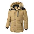 Mens Long Sleeve Coat Plus Size Solid Color Fleece Winter Warm Jacket with Hoddy Zipper Pockets Buttons