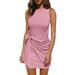 UKAP Women Summer Casual Sleeveless Tank Dress Slim Fit Racerback Bodycon Dress Sleeveless Beach Dress with Butterfly Straps Pink M(US 8-10)