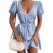 UKAP Women's Summer Beach Tunic Dress Polka Dot Waistband Hollow Out A-line Polka Dot Sexy Dress Light Blue XL(US 12-14)