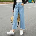 Summer Casual Cropped Pants Straight Pants High Waist Women's Jeans Dark Blue XL