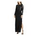 RALPH LAUREN Womens Black Sequined Cut Out Long Sleeve Jewel Neck Maxi Sheath Evening Dress Size 6