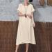 Casual Women Long Dress Short Sleeve O-Neck Solid Split Loose Boho Midi Dress Beige/Yellow/Red