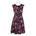 London Times Crew Neck Cap Sleeve A-Line Flare Zipper Back Floral Print Scuba Crepe Dress-BLACK PINK