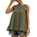 UKAP Women Summer Sleeveless Crewneck Solid Color Casual Swing Shirts Flowy Tank Tops Blouses with Buttons Army Green XL(US 12-14)