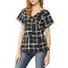 Allegra K Junior's Plaid Short Raglan Sleeve V-neck Wrap Peplum Top