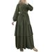 ZANZEA Womens Muslim Dress Full Sleeve O-Neck Buttons on the Back Puff Sleeve Dress