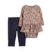 Carters Infant Girls 2 Piece Floral Ruffle Bodysuit Shirt & Jegging Pants 3m