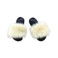Avamo Faux Fur Slides Fuzzy Fluffy Slippers Flat Soft Sandals Open Toe Casual Shoes