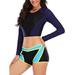 UKAP Women Long Sleeve Swimsuits Swimwear Two Piece Tankini Set UV Sun Protection Swim Shirt Top with Briefs Rash Guard Bathing Suit For Swimming, Surfing, Diving S-XL