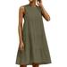 HUBERY Women Pleated Stitching Back Keyhole Crew Neck Sleeveless Midi Dress