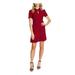 CECE Womens Maroon Embroidered Short Sleeve Keyhole Short A-Line Cocktail Dress Size 0