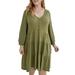 Julycc Womens Plus Size Solid Color Long Sleeve Loose Tunic Dress