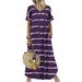 Niuer Fashion Lady Summer Loose Dresses Holiday Boho A line Pockets Maxi Dress Womens Striped Print Cocktail Elegant Dresses Purple XXL(US 18-20)