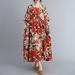 Tomshoo Vintage Women Cotton Linen Dress Print O Neck Short Sleeve High Waist Loose Casual Summer Dress