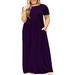 UKAP Women's Plus Size Short Sleeve Loose Plain Casual Long Maxi Dresses with Pockets Ladies Boho Dress for Daily Party