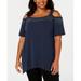 JM Collection Women's Collection Plus Size Embellished Cold-Shoulder Top Dark Blue Size 1X