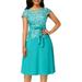 Vogue Sexy Lace Patchwork Tie Waist Cap Sleeve Dress Ladies Plus Size Solid Color Casual Belted Midi Dresses