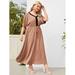 Women's Plus Size Contrast Lace Tie Front Batwing Sleeve Dress