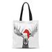 SIDONKU Canvas Tote Bag Funny Christmas Moose Santa Claus Hat Holiday Deer Party Durable Reusable Shopping Shoulder Grocery Bag