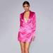Suzicca Fashion Women Suit Dress Notched Lapel Plunge Buttons Long Sleeves Fluorescent Party Blazer Casual Mini Dress