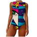 Tuscom Multiple Styles Women Graffiti Abstract Print High Neck Backless Siamese Swimwear