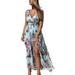 Niuer Women Floral Maxi Dress V-Neck Casual Loose Long Dress Sleeveless Split Beach Floral Maxi Dress Evening Party Wrap Long Dress