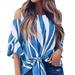 Women's Round Neck Off-Shoulder Blouses Three-Quarter Sleeve Striped Shirts Tops