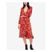 FREE PEOPLE Womens Red Floral Long Sleeve Midi Wrap Dress Dress Size: 0