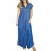 Women's Side Slit Sleeveless Sundress Button Up Denim Shirt Dress