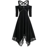 MIARHB Plus Size Skirt Floral Print Women Dress Women Halloween Plus Size Open Shoulder Lace Half Sleeve Gothic Dress
